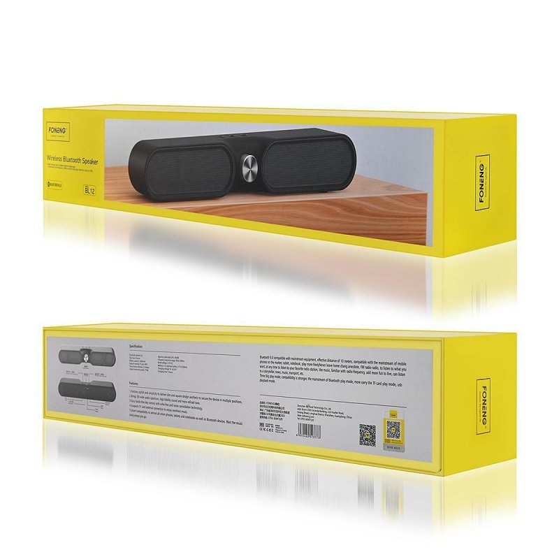 Foneng BL12 Bluetooth 5.0 Reproduktor 2400mAh 10h AUX TF USB Černý