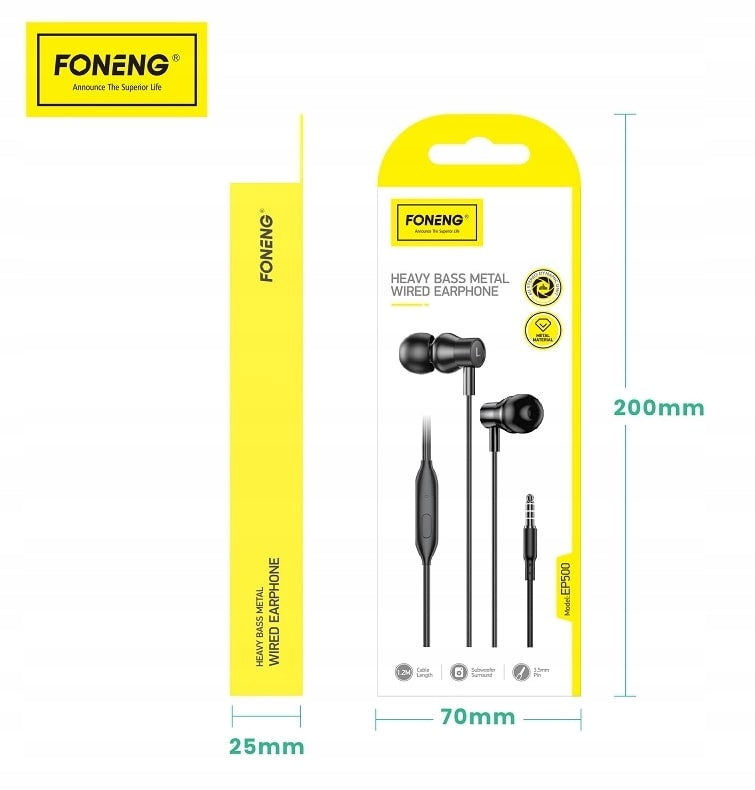 Foneng EP500 3.5mm Heavy Bass In-Ear Sluchátka Metal 3D Driver Mikrofon