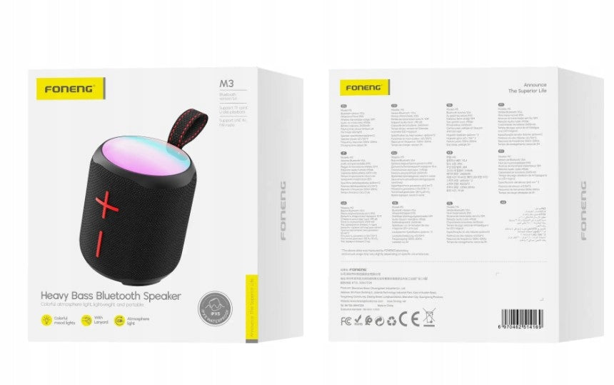 Foneng M3 Bluetooth 5.4 Reproduktor 10W IPX5 Deep Bass 2400mAh USB-C