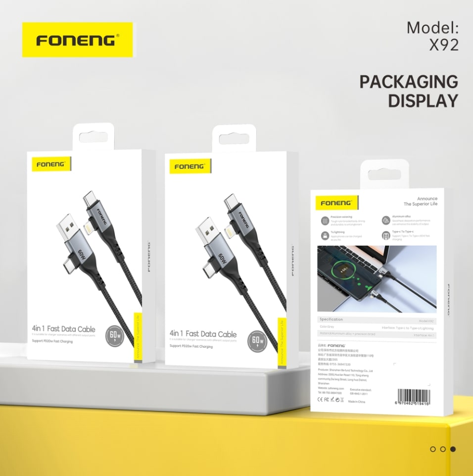 Foneng X92 USB-C na Lightning 60W 1m Rychlonabíjecí Kabel iPhone iPad