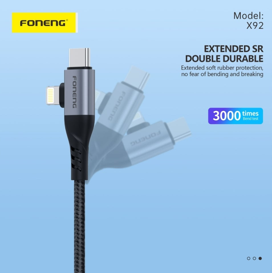 Foneng X92 USB-C na Lightning 60W 1m Rychlonabíjecí Kabel iPhone iPad