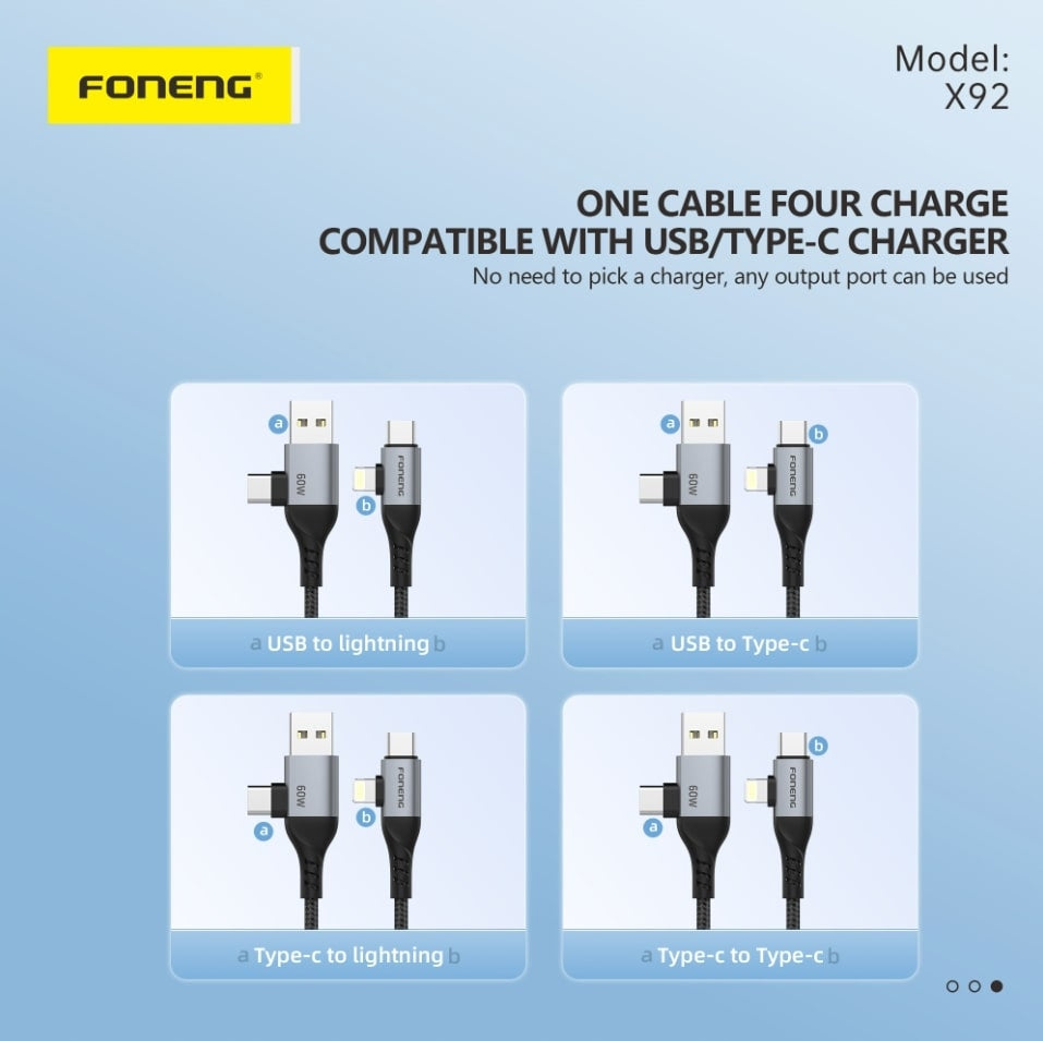 Foneng X92 USB-C na Lightning 60W 1m Rychlonabíjecí Kabel iPhone iPad