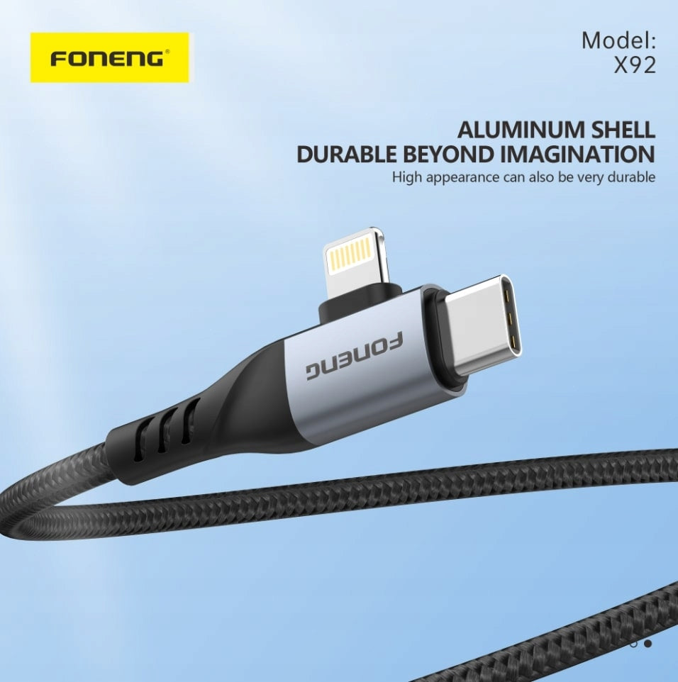 Foneng X92 USB-C na Lightning 60W 1m Rychlonabíjecí Kabel iPhone iPad