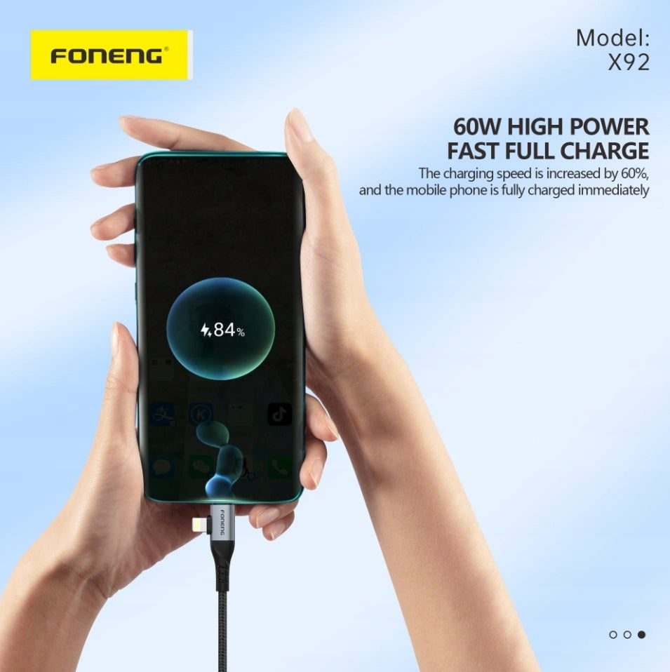 Foneng X92 USB-C na Lightning 60W 1m Rychlonabíjecí Kabel iPhone iPad