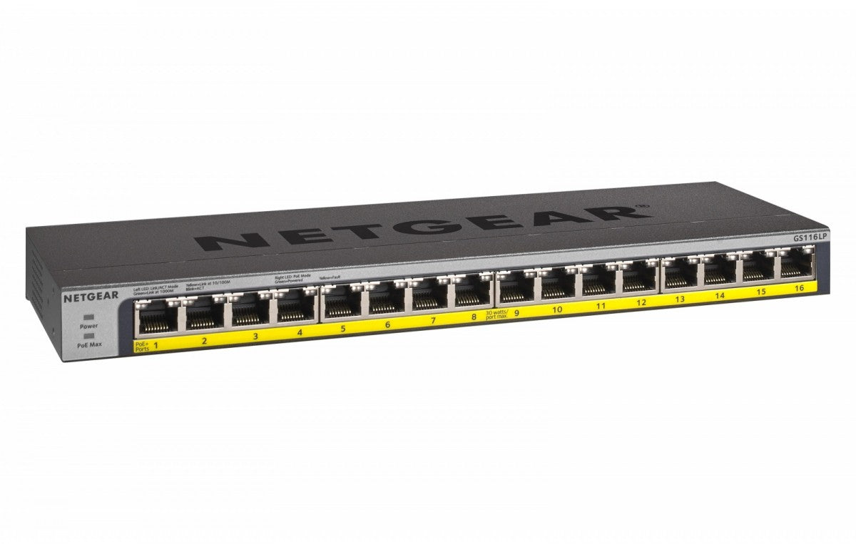 Netgear přepínač GS116LP switch neřízený 16xGE PoE+