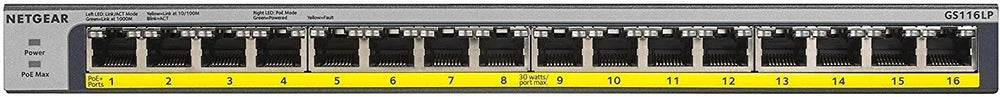 Netgear přepínač GS116LP switch neřízený 16xGE PoE+