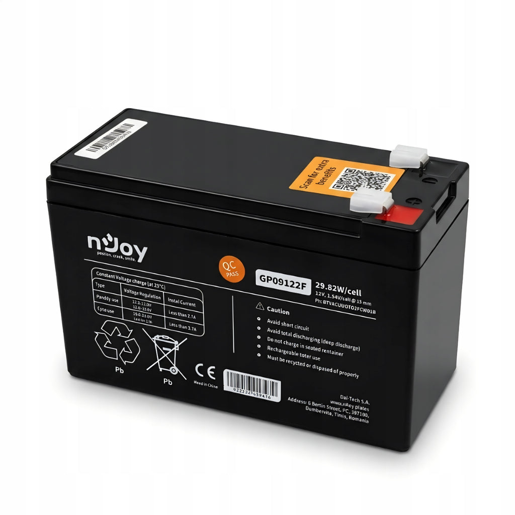 nJoy GP09122F 12V 9Ah AGM Bezúdržbová Baterie UPS F2 T2 5 let