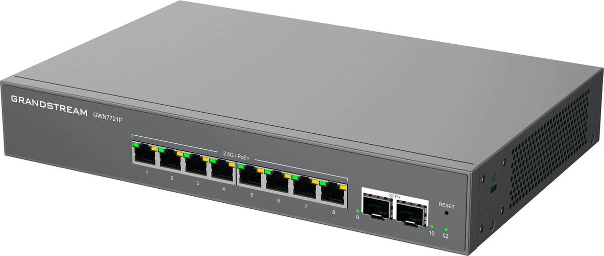 Spravovaný prepínač L2 Lite Grandstream GWN7721P, 8x 2,5GbE RJ45, 2x 10G